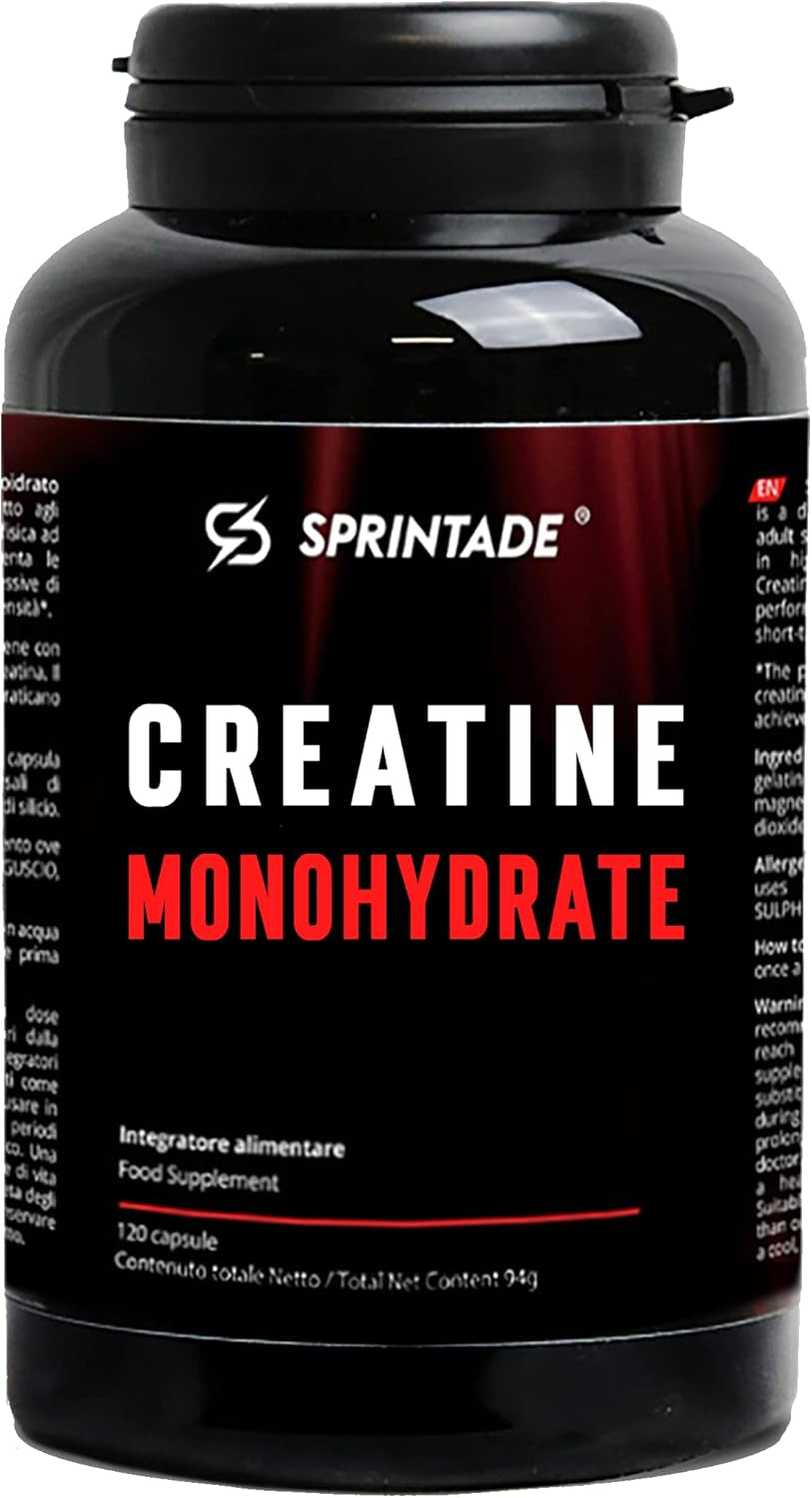 CREATINE MONOHYDRATE - 120 Capsules - 3G Daily Dose - Food Supplement for Sports, Fitness, Bodybuilding, Cycling, Training