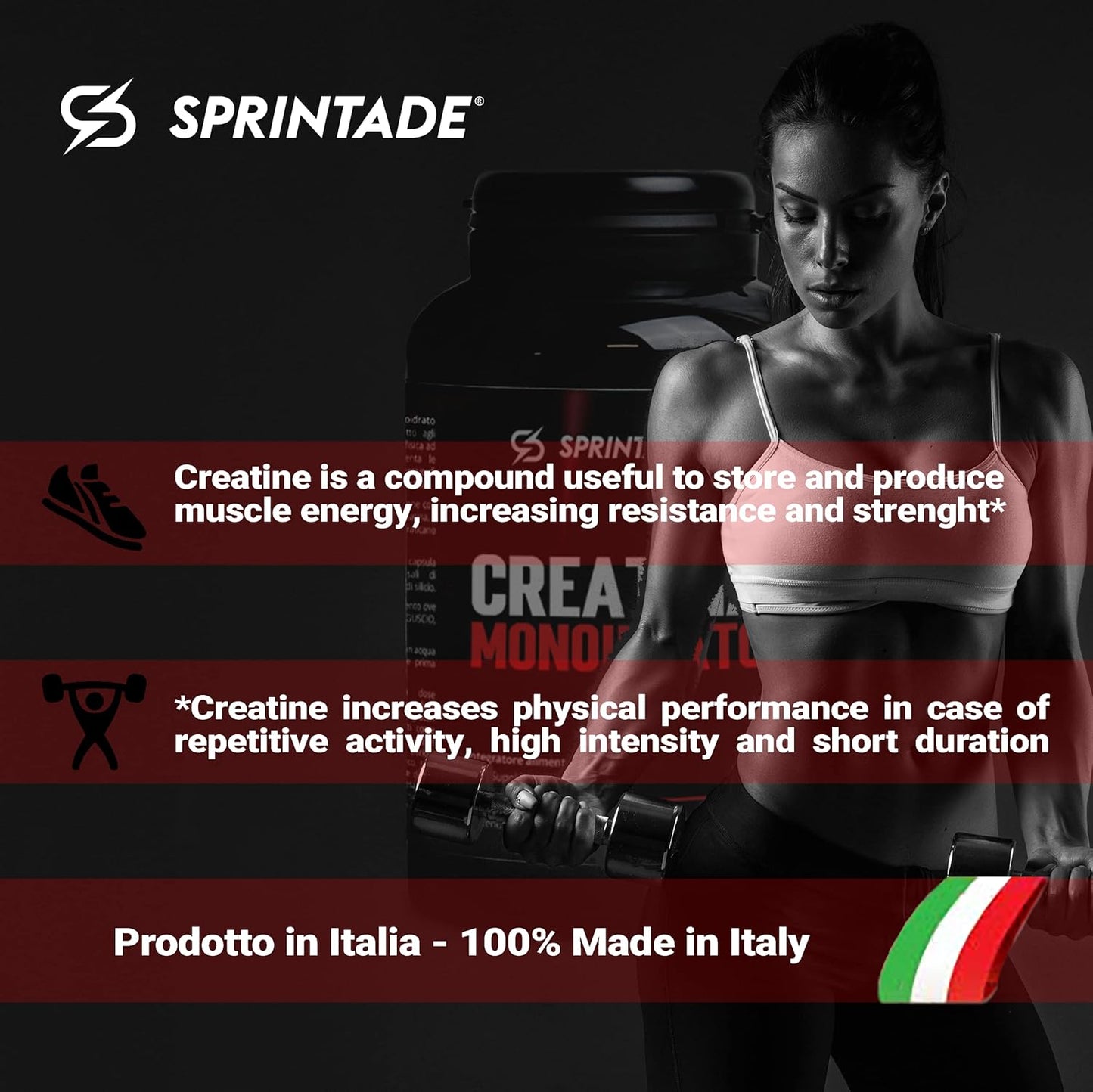 CREATINE MONOHYDRATE - 120 Capsules - 3G Daily Dose - Food Supplement for Sports, Fitness, Bodybuilding, Cycling, Training