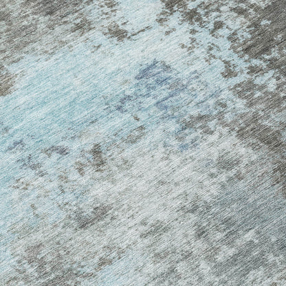 3' X 5' Taupe And Sky Blue Abstract Washable Indoor Outdoor Area Rug