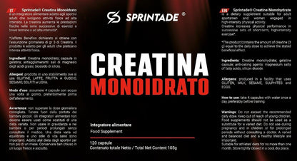 CREATINE MONOHYDRATE - 120 Capsules - 3G Daily Dose - Food Supplement for Sports, Fitness, Bodybuilding, Cycling, Training