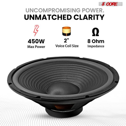 5 Core 15" Subwoofer Speaker 450W MAX PA DJ Replacement Audio Sub Woofer 8Ohm Bass Driver-1