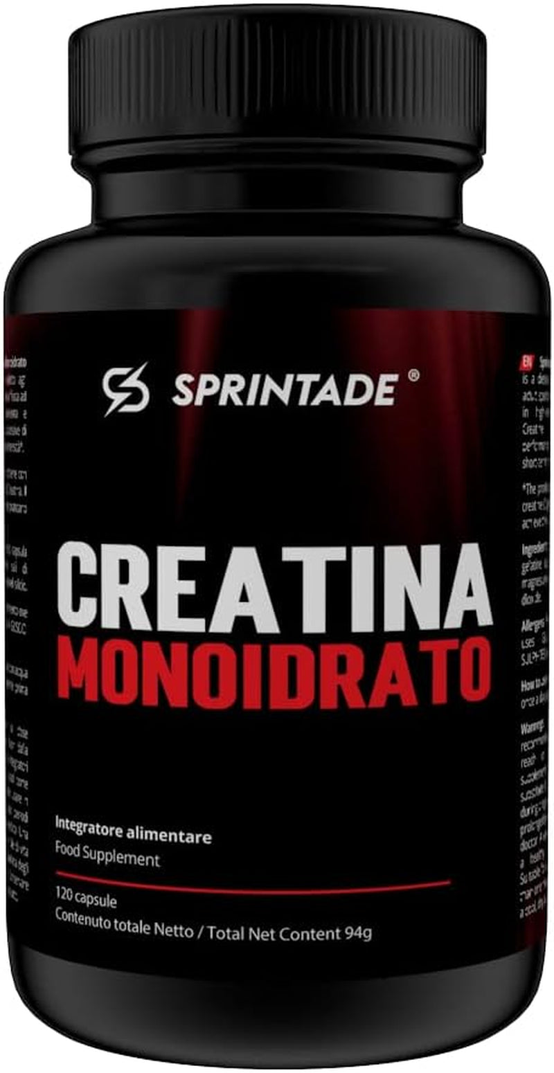 CREATINE MONOHYDRATE - 120 Capsules - 3G Daily Dose - Food Supplement for Sports, Fitness, Bodybuilding, Cycling, Training